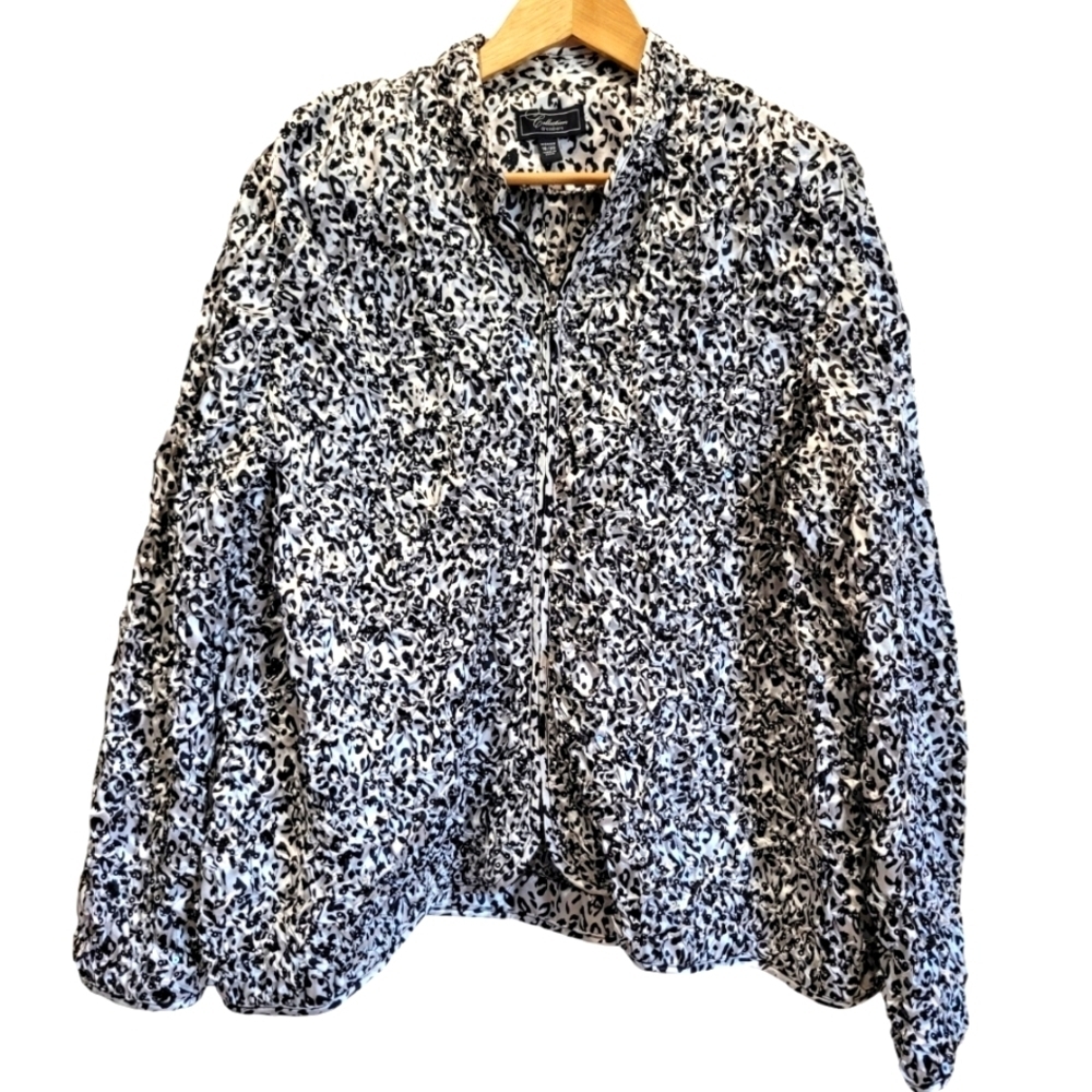 Sz 18/20 DRESSBARN Sequin Animal Print Zip-Up Lightweight Long Sleeve Blazer